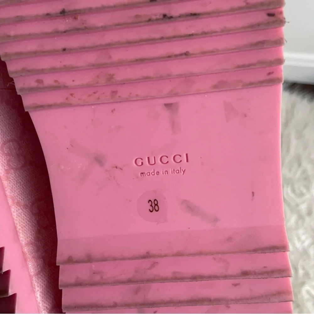 Gucci Angelina Pink GG Supreme Coated Canvas Slingback Platform Sandals 38 - Picture 11 of 16
